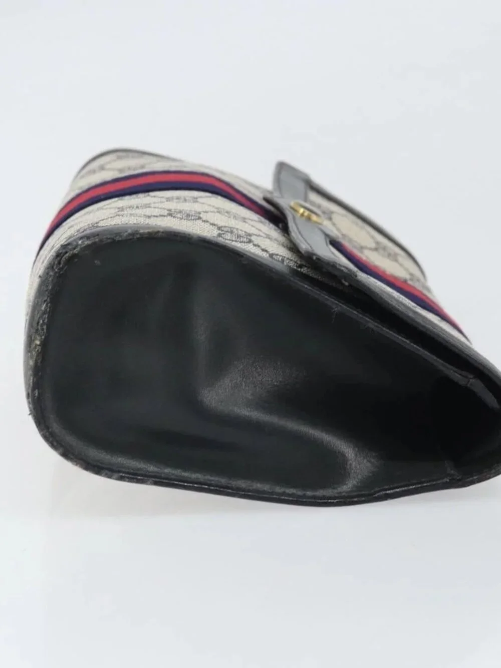 GUCCI GG Supreme Sherry Line Clutch Bag PVC Navy Gold 010 378 Auth BA10399
